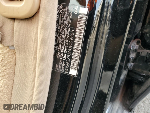2004 Mercedes-Benz S 500 z VIN WDBNG75J84A409566, wystawiony jako Copart lot #85411474 z przebiegiem 153 208 mil mil oraz Czysty tytuł • Clean title. Historia ofert i sprzedaży dostępna na DreamBid. Obrazek 12.