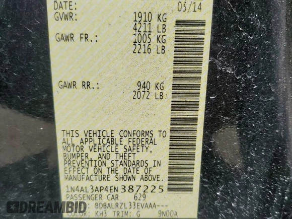 2014 Nissan Altima S with VIN 1N4AL3AP4EN387225, listed as a Copart auction lot 56144905 with Not Provided miles and Clean Title. Bid and sale history available at DreamBid. Image 13.
