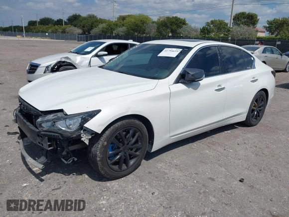2014 Infiniti Q50 with VIN JN1BV7AP2EM671929, listed as a IAAI auction lot 41794659 with 77,930 mi miles. Bid and sale history available at carsss.com. Image 2.
