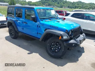 2022 Jeep Wrangler Unlimited Willys Sport с VIN 1C4HJXDM6NW141603, выставлен на аукционе IAAI как лот 42687693 с пробегом 37 180 миль миль и . История ставок и продаж доступна на DreamBid. Изображение 1.