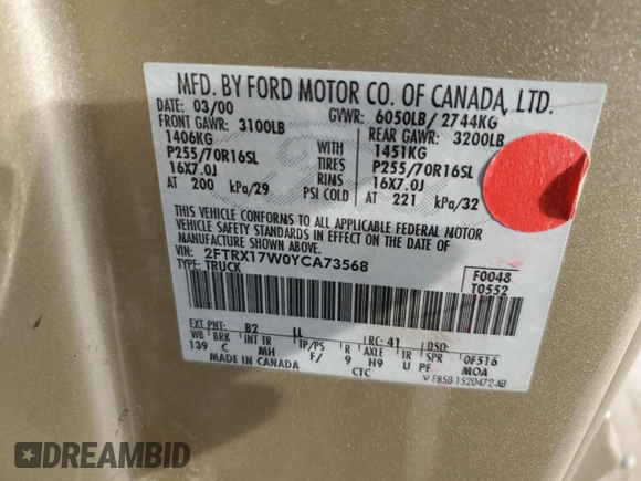 2000 Ford F-150 XL with VIN 2FTRX17W0YCA73568, listed as a Copart auction lot 51128035 with 208,737 mi miles and Salvage Title. Bid and sale history available at carsss.com. Image 13.