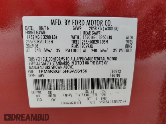 2017 Ford Explorer Sport с VIN 1FM5K8GT5HGA56156, выставлен на аукционе Copart как лот 60200865 с пробегом 139 967 миль миль и Чистый • Clean title. История ставок и продаж доступна на DreamBid. Изображение 13.