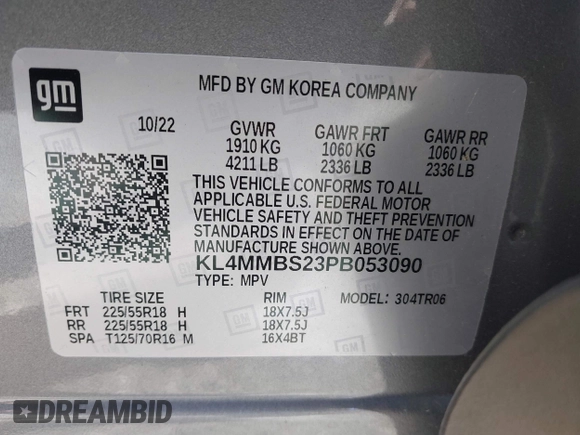 2023 Buick Encore GX Preferred с VIN KL4MMBS23PB053090, выставлен на аукционе IAAI как лот 41367718 с пробегом 7 252 миль миль и . История ставок и продаж доступна на DreamBid. Изображение 9.