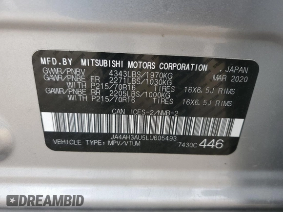 2020 Mitsubishi Outlander Sport ES z VIN JA4AH3AU5LU605493, wystawiony jako Copart lot #79923774 z przebiegiem 116 844 mil mil oraz Czysty tytuł • Clean title. Historia ofert i sprzedaży dostępna na DreamBid. Obrazek 13.