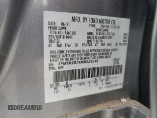 2021 Ford Mustang Mach-E California Route 1 with VIN 3FMTK2R7XMMA36215, listed as a Copart auction lot 43698845 with 55,611 mi miles and Salvage Title. Bid and sale history available at DreamBid. Image 13.