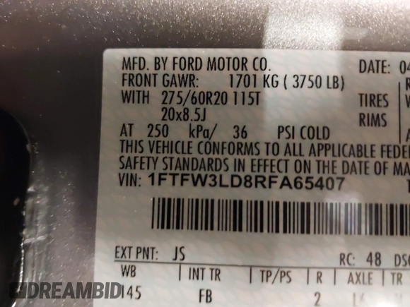 2024 Ford F-150 XLT with VIN 1FTFW3LD8RFA65407, listed as a IAAI auction lot 41523171 with 6,946 mi miles. Bid and sale history available at carsss.com. Image 9.