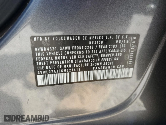2016 Volkswagen Jetta SEL with VIN 3VWL07AJ9GM221419, listed as a Copart auction lot 52764145 with 235,301 mi miles and Clean title. Bid and sale history available at DreamBid. Image 12.