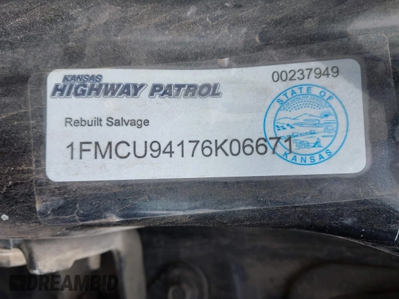 2006 Ford Escape Limited with VIN 1FMCU94176KA06671, listed as a IAAI auction lot 42302789 with 190,320 mi miles and . Bid and sale history available at DreamBid. Image 9.