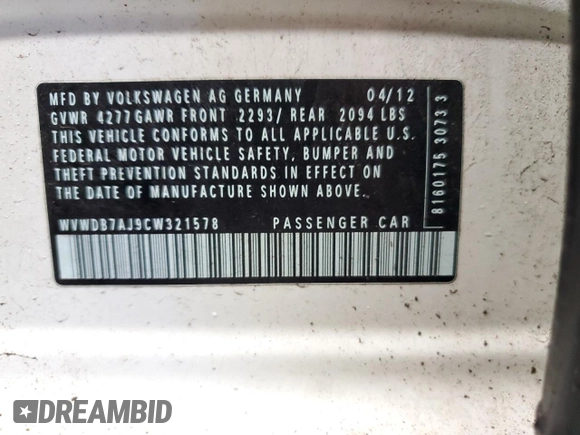 2012 Volkswagen Golf z VIN WVWDB7AJ9CW321578, wystawiony jako Copart lot #50739445 z przebiegiem 124 613 mil mil oraz Szkoda całkowita • Salvage title. Historia ofert i sprzedaży dostępna na DreamBid. Obrazek 15.