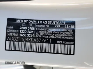 2019 Mercedes-Benz E 450 with VIN WDDZH6JBXKA577611, listed as a Copart auction lot 89203545 with 39,019 mi miles and Salvage Title. Bid and sale history available at DreamBid. Image 14.