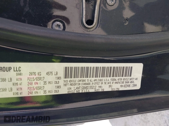 2011 Jeep Patriot Latitude with VIN 1J4NF1GBXBD155212, listed as a IAAI auction lot 42096596 with 150,284 mi miles and . Bid and sale history available at DreamBid. Image 9.