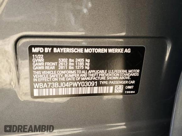 2023 BMW 5 Series 540i xDrive with VIN WBA73BJ04PWY03091, listed as a Copart auction lot 83214504 with Not Provided miles and Salvage Title. Bid and sale history available at carsss.com. Image 13.