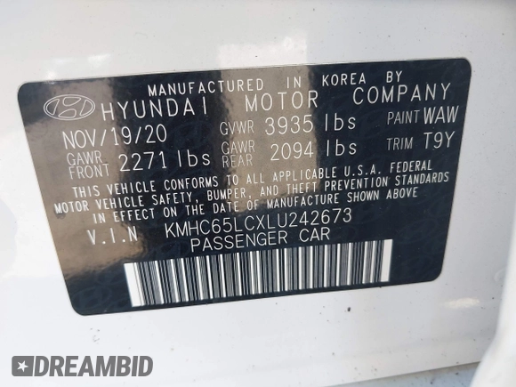 2020 Hyundai Ioniq Blue with VIN KMHC65LCXLU242673, listed as a IAAI auction lot 42033374 with 49,345 mi miles and . Bid and sale history available at DreamBid. Image 9.