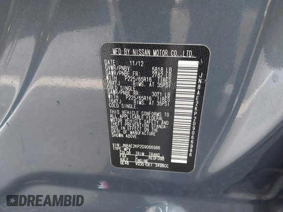 2013 Nissan Quest LE with VIN JN8AE2KP2D9066986, listed as a IAAI auction lot 41022861 with 122,869 mi miles. Bid and sale history available at carsss.com. Image 9.