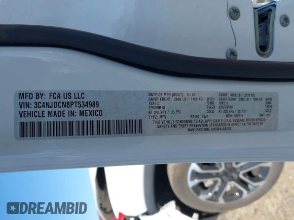 2023 Jeep Compass Limited with VIN 3C4NJDCN8PT534989, listed as a IAAI auction lot 42061842 with 19,031 mi miles and . Bid and sale history available at DreamBid. Image 9.