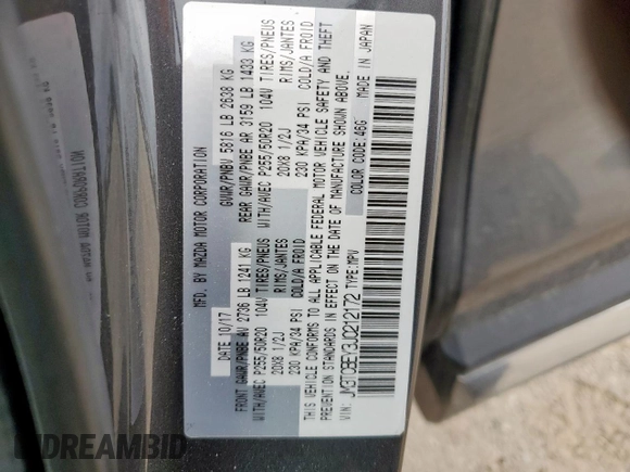 2018 Mazda CX-9 Signature with VIN JM3TCBEY3J0212172, listed as a Copart auction lot 57100485 with 95,353 mi miles and Salvage title. Bid and sale history available at DreamBid. Image 13.