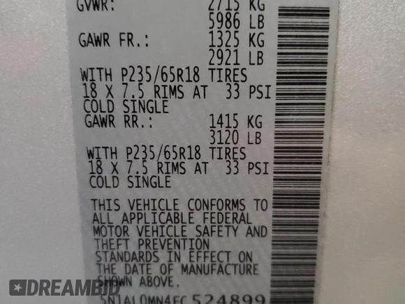 2015 Infiniti QX60 with VIN 5N1AL0MN4FC524899, listed as a Copart auction lot 49629245 with 157,761 mi miles and Salvage Title. Bid and sale history available at carsss.com. Image 12.