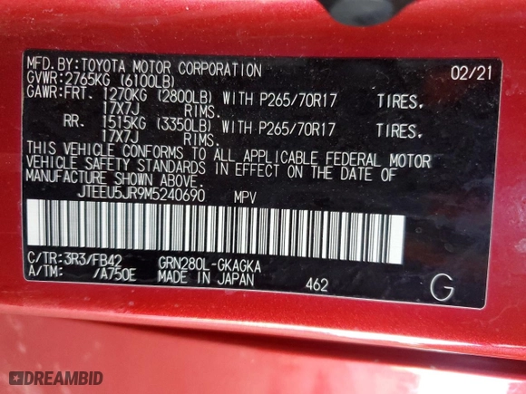 2021 Toyota 4Runner SR5 with VIN JTEEU5JR9M5240690, listed as a Copart auction lot 84254424 with 63,638 mi miles and Salvage Title. Bid and sale history available at carsss.com. Image 15.