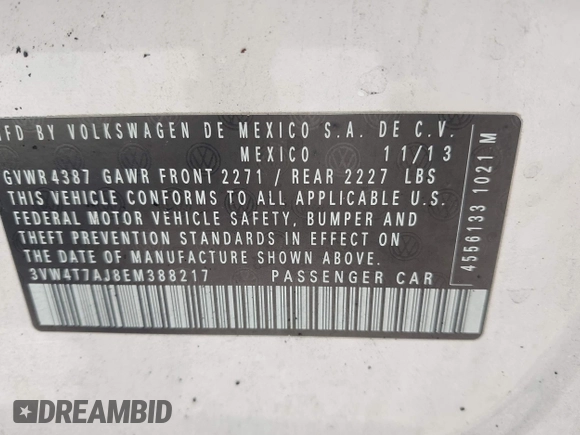 2014 Volkswagen Jetta GLI с VIN 3VW4T7AJ8EM388217, выставлен на аукционе IAAI как лот 42258666 с пробегом 118 397 миль миль и . История ставок и продаж доступна на DreamBid. Изображение 9.