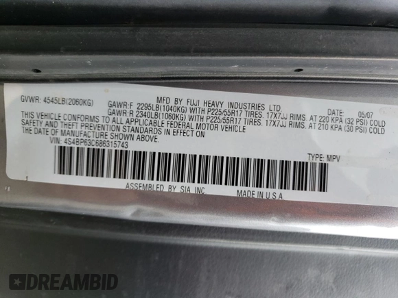 2008 Subaru Outback XT Limited with VIN 4S4BP63C686315743, listed as a Copart auction lot 84594424 with 204,996 mi miles and Salvage title. Bid and sale history available at DreamBid. Image 16.
