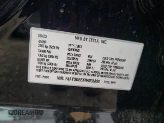 2022 Tesla Model Y Long Range z VIN 7SAYGDEEXNA008898, wystawiony jako Copart lot #54915445 z przebiegiem 35 467 mil mil oraz Szkoda całkowita • Salvage title. Historia ofert i sprzedaży dostępna na DreamBid. Obrazek 12.