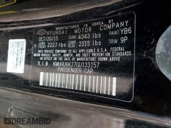 2016 Hyundai Genesis Coupe Ultimate with VIN KMHHU6KJ7GU133157, listed as a Copart auction lot 48423185 with Not provided miles and Salvage title. Bid and sale history available at DreamBid. Image 14.