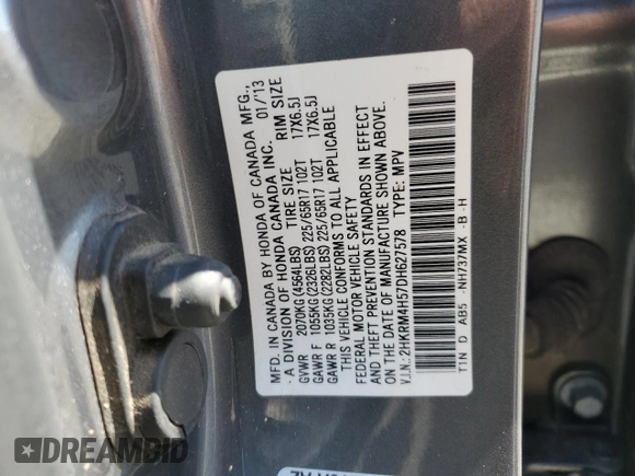 2013 Honda CR-V EX with VIN 2HKRM4H57DH627578, listed as a Copart auction lot 50625525 with 196,841 mi miles and Salvage Title. Bid and sale history available at carsss.com. Image 13.