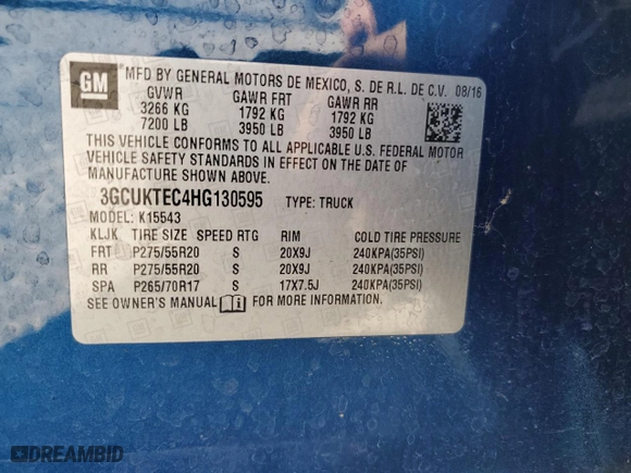 2017 Chevrolet Silverado 1500 High Country with VIN 3GCUKTEC4HG130595, listed as a Copart auction lot 46043255 with 105,670 mi miles and Salvage Title. Bid and sale history available at carsss.com. Image 12.