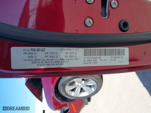 2017 Dodge Challenger SXT Plus with VIN 2C3CDZAG3HH611038, listed as a IAAI auction lot 41762591 with 98,423 mi miles. Bid and sale history available at carsss.com. Image 9.