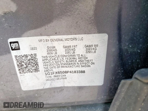 2023 Chevrolet Bolt EV 2LT with VIN 1G1FX6S08P4183388, listed as a Copart auction lot 59317785 with 91,086 mi miles and Non repairable. Bid and sale history available at DreamBid. Image 12.