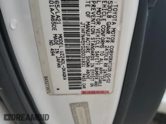 2002 Lexus SC 430 z VIN JTHFN48Y020031831, wystawiony jako Copart lot #60928345 z przebiegiem 97 935 mil mil oraz Szkoda całkowita • Salvage title. Historia ofert i sprzedaży dostępna na DreamBid. Obrazek 12.