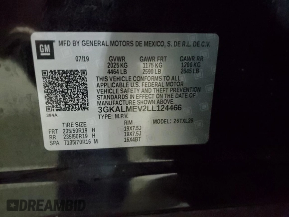 2020 GMC Terrain SLE z VIN 3GKALMEV2LL124466, wystawiony jako Copart lot #48676375 z przebiegiem 78 932 mil mil oraz Nie do naprawy • Non repairable. Historia ofert i sprzedaży dostępna na DreamBid. Obrazek 13.