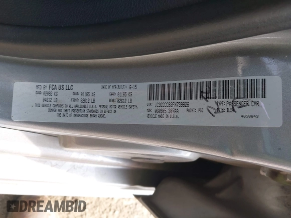 2015 Chrysler 200 C with VIN 1C3CCCCB2FN739826, listed as a IAAI auction lot 42080383 with 152,360 mi miles and . Bid and sale history available at DreamBid. Image 9.
