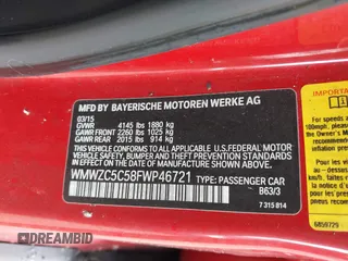 2015 MINI Cooper Countryman S with VIN WMWZC5C58FWP46721, listed as a IAAI auction lot 41889681 with 1 mi miles. Bid and sale history available at carsss.com. Image 9.