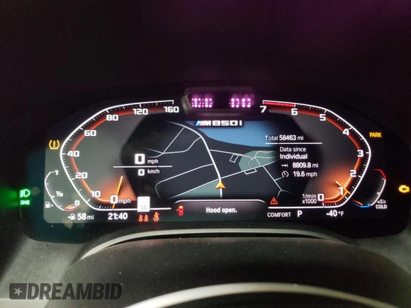2019 BMW 8 Series M850i xDrive with VIN WBABC4C50KBU95710, listed as a Copart auction lot 85099404 with 58,463 mi miles and Salvage title. Bid and sale history available at DreamBid. Image 9.