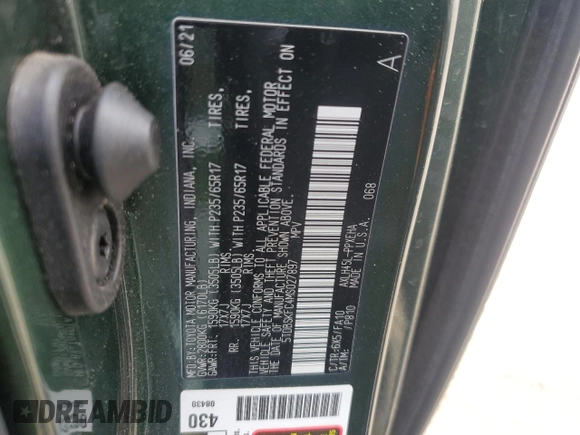 2021 Toyota Sienna LE with VIN 5TDBSKFC4MS027897, listed as a Copart auction lot 56052375 with 66,604 mi miles and Salvage title. Bid and sale history available at DreamBid. Image 13.