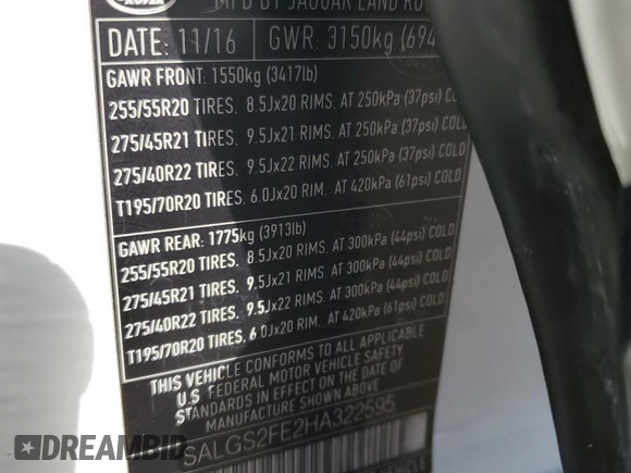 2017 Land Rover Range Rover with VIN SALGS2FE2HA322595, listed as a Copart auction lot 48657725 with 123,587 mi miles and Clean title. Bid and sale history available at DreamBid. Image 13.