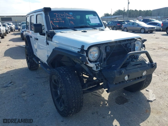 2018 Jeep Wrangler Unlimited Sport S with VIN 1C4HJXDG0JW205803, listed as a IAAI auction lot 41615097 with 1 mi miles. Bid and sale history available at carsss.com. Image 1.