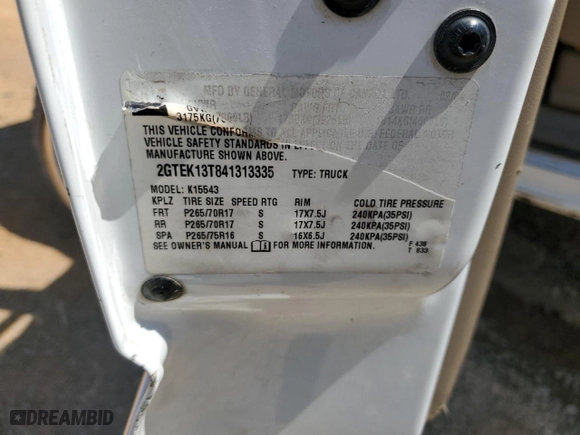 2004 GMC Sierra 1500 Crew Cab SLT with VIN 2GTEK13T841313335, listed as a Copart auction lot 68337324 with NaN miles and Salvage Title. Bid and sale history available at carsss.com. Image 13.