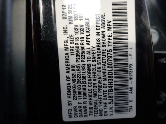 2013 Acura RDX with VIN 5J8TB4H38DL007975, listed as a Copart auction lot 83344964 with 161,940 mi miles and Salvage Title. Bid and sale history available at carsss.com. Image 13.