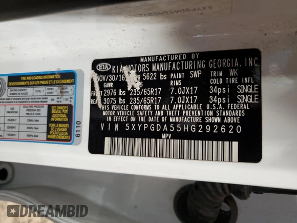 2017 Kia Sorento LX with VIN 5XYPGDA55HG292620, listed as a Copart auction lot 48360595 with 137,714 mi miles and Salvage Title. Bid and sale history available at carsss.com. Image 13.