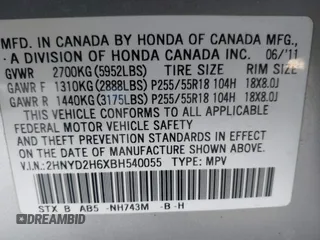 2011 Acura MDX Tech Pkg with VIN 2HNYD2H6XBH540055, listed as a IAAI auction lot 42118332 with 143,444 mi miles. Bid and sale history available at carsss.com. Image 9.