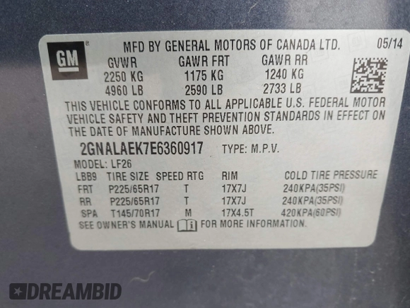 2014 Chevrolet Equinox LS z VIN 2GNALAEK7E6360917, wystawiony jako IAAI lot #42114458 z przebiegiem 128 732 mil mil oraz . Historia ofert i sprzedaży dostępna na DreamBid. Obrazek 9.