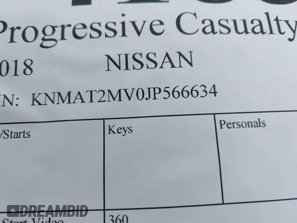 2018 Nissan Rogue SV with VIN KNMAT2MV0JP566634, listed as a IAAI auction lot 41858123 with 1 mi miles. Bid and sale history available at carsss.com. Image 9.