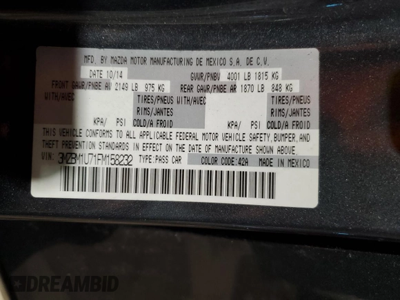 2015 Mazda 3 i Sport with VIN 3MZBM1U71FM158232, listed as a Copart auction lot 46936835 with 118,589 mi miles and Salvage Title. Bid and sale history available at carsss.com. Image 14.