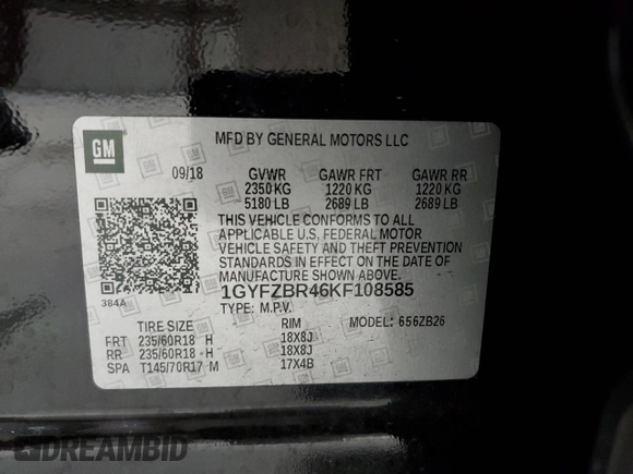2019 Cadillac XT4 AWD Luxury with VIN 1GYFZBR46KF108585, listed as a Copart auction lot 82569994 with 67,417 mi miles and Salvage Title. Bid and sale history available at carsss.com. Image 14.