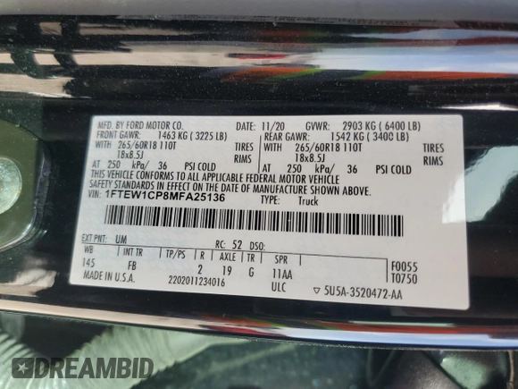 2021 Ford F-150 XL with VIN 1FTEW1CP8MFA25136, listed as a Copart auction lot 49470755 with 91,617 mi miles and Salvage Title. Bid and sale history available at carsss.com. Image 12.