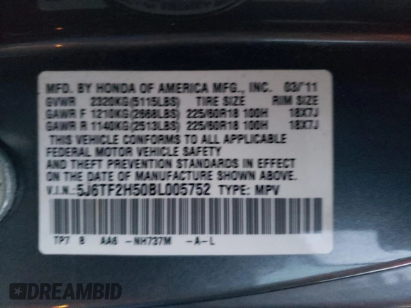 2011 Honda Crosstour EX-L with VIN 5J6TF2H50BL005752, listed as a Copart auction lot 88155915 with 179,723 mi miles and Salvage Title. Bid and sale history available at carsss.com. Image 13.