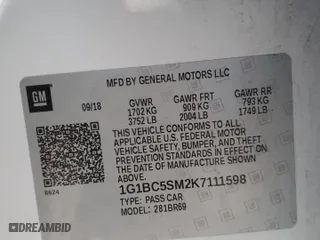 2019 Chevrolet Cruze LS with VIN 1G1BC5SM2K7111598, listed as a Copart auction lot 44156555 with 108,801 mi miles and Salvage Title. Bid and sale history available at carsss.com. Image 14.