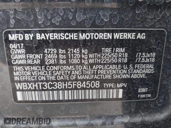 2017 BMW X1 xDrive28i with VIN WBXHT3C38H5F84508, listed as a IAAI auction lot 40035344 with 43,321 mi miles and . Bid and sale history available at DreamBid. Image 9.